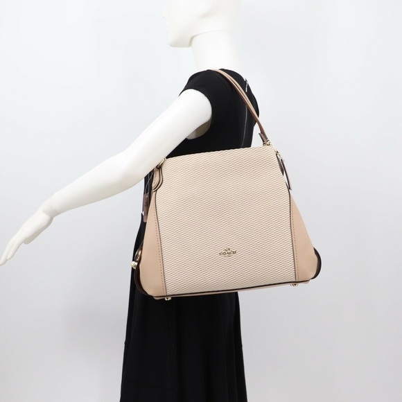 New Coach Edie 31 Jacquard and Leather Shoulder Bag Beechwood - Picture 3 of 13